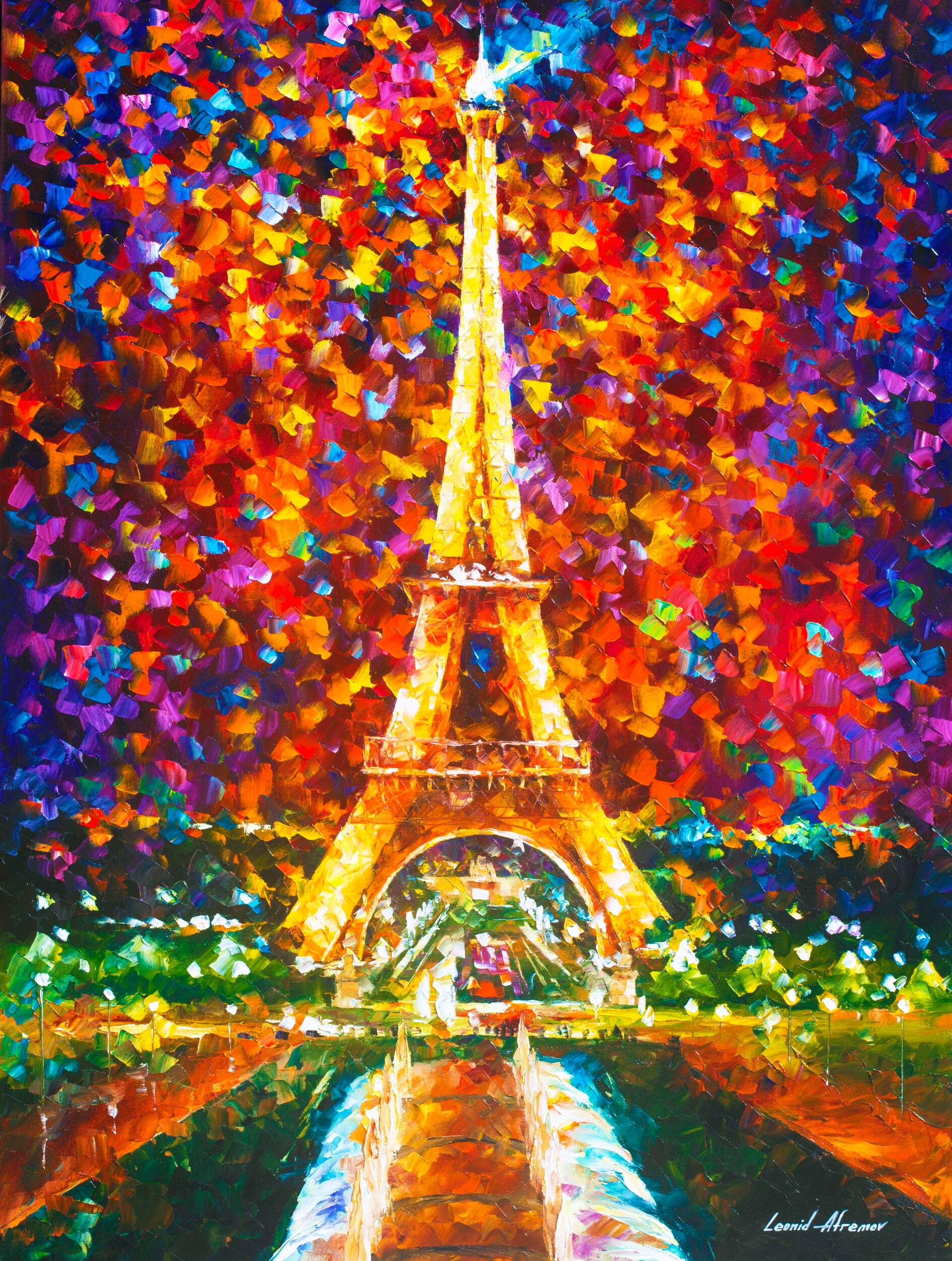 カラフルなエッフェル塔の油絵 - レオニード・アフレモフによるパリの