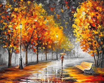 Paisaje otoñal en blanco y negro: una cautivadora pintura al óleo de Leonid Afremov