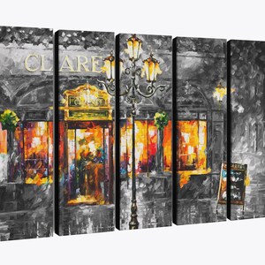 Cafe Wall Art | 4 Panels Cityscape Oil painting | Multi Panel Canvas art by Leonid Afremov Studio Set of 5 Panels