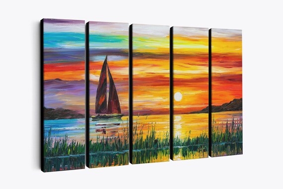 Florida Lake Wall Art | 5 Panels Oil painting | Multi Panel Wall Decor by Leonid Afremov Studio