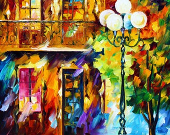Large Wall Art Oil painting, Textured Artwork, Vibrant Canvas Decor, Urban City Scene by Leonid Afremov Studio