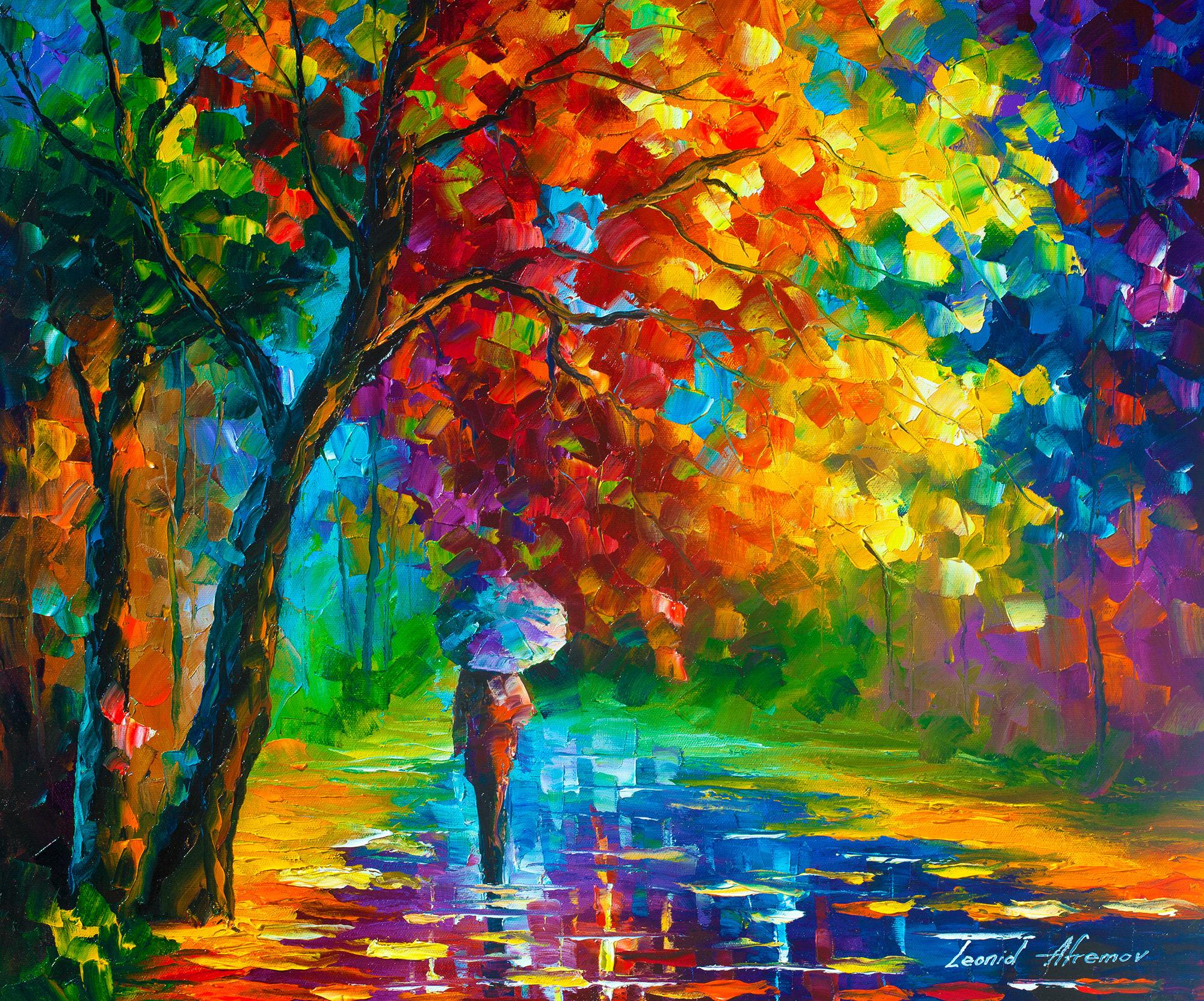 Autumn Landscape Scene Oil Painting, Forest Walk Wall Art for