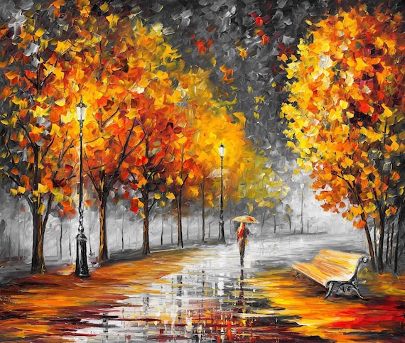 Fall Marathon - Black White Autumn Wall Decor On Canvas By Leonid Afremov