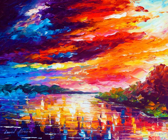 Colorful Seascape Oil Painting Bright Canvas Art Living Room Decor Nautical Theme Vibrant Style By Leonid Afremov Studio