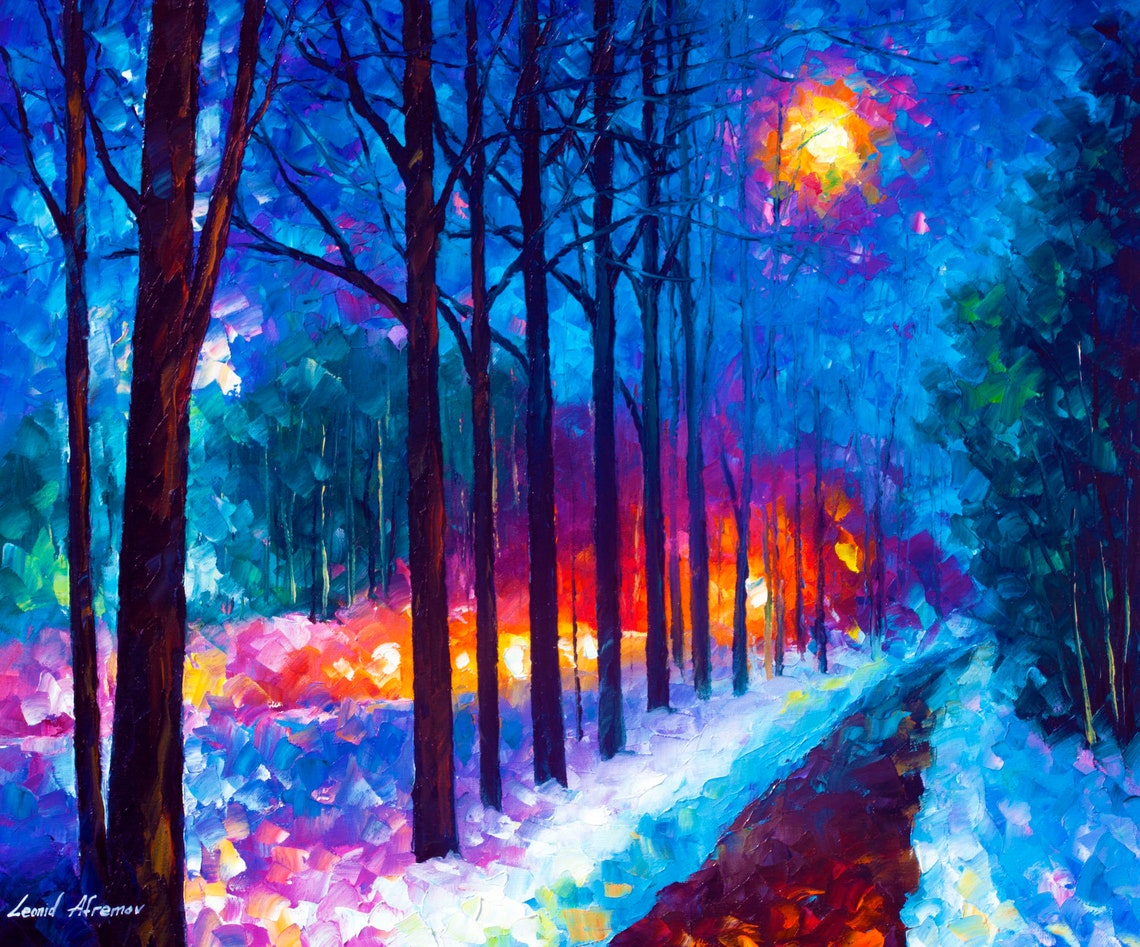 Winter Canvas Art Print Forest Artwork by Leonid Afremov Etsy
