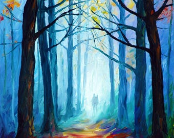 Foggy Forest Oil painting, Misty Landscape Giclee, Fog Themed Artwork On Canvas For Dining Room Decoration by Leonid Afremov Studio