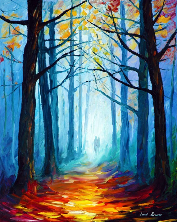Foggy Forest Oil painting, Misty Landscape Giclee, Fog Themed Artwork On Canvas For Dining Room Decoration by Leonid Afremov Studio