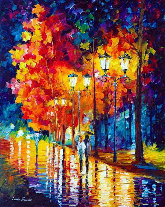 Nature Wall Art • Night Scene Artwork • Autumn Oil painting • Rainy Fall Scene • Gallery Wrapped By Leonid Afremov Studio