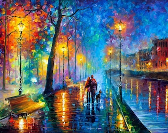 Pittura a olio impressionista • Arte su tela con spatola • Opera d'arte in stile moderno • Decorazione murale blu dello studio Leonid Afremov