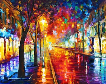 Large Impressionist Cityscape Wall Art for Home Decor - Vibrant Colors and Texture, by Leonid Afremov Studio
