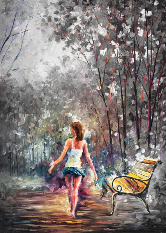 Barefoot Stroll, Landscape Wall Art Woman Artwork On Canvas by Leonid Afremov