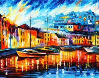 Nautical Wall Decor Print Harbor Artwork On Canvas By Leonid Afremov