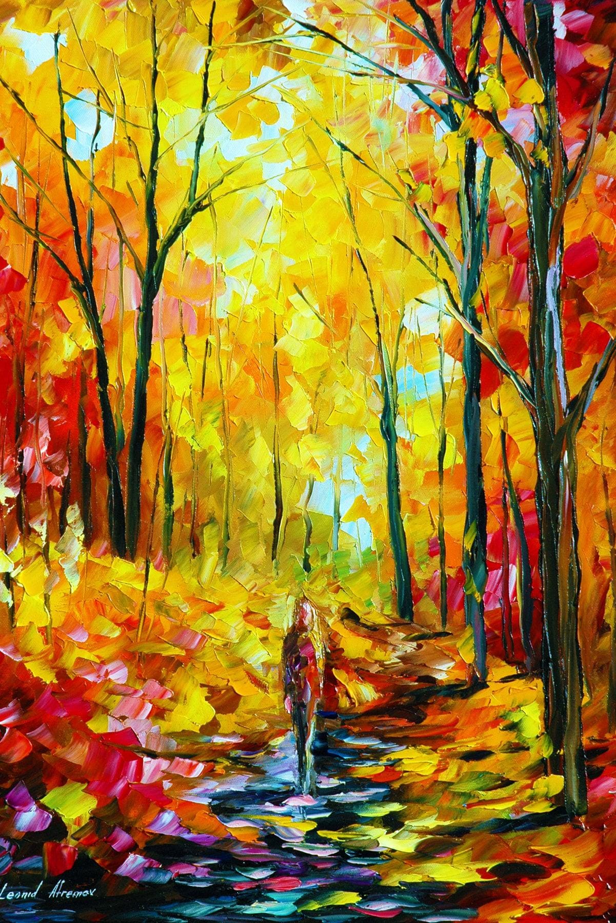 Yellow Wall Art • Autumn Scenery Oil Painting • Fall Forest