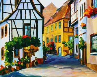 Vibrant Germany Village Wall Art: Europe Scenery Print By Leonid Afremov Studio