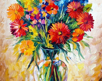 Decorazione murale Dipinto a olio sopra il letto Opera d'arte floreale di Leonid Afremov