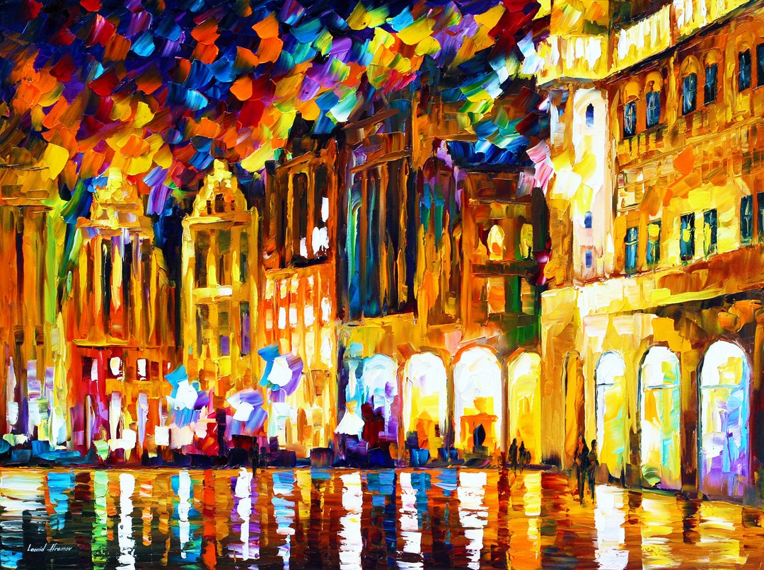 Brussels Night Reflections Wall Art Print Belgium Europe Giclee by