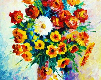 Rote Blumen Leinwand Kunst Ölgemälde von Leonid Afremov