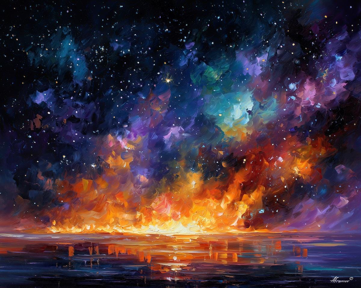 COSMIC FLAME 2: レオニード・アフレモフによるキャンバスに手描きされ