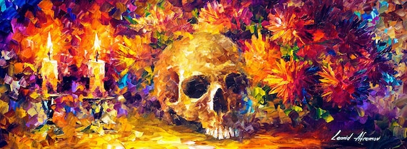 Skull Wall Art Oil painting Still Life Candles Artwork On Canvas By Leonid Afremov