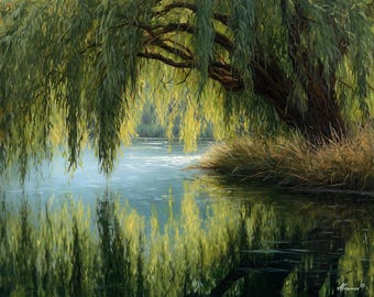 WILLOW BY the WATER: Hand painted oil on canvas by Leonid Afremov Gallery