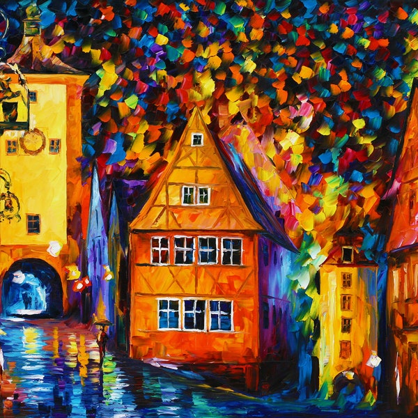 Deutschland Rothenburg Leinwand Kunst, Skyline Wanddekor, Europäische Szene, Stadt Kunstwerk für Zuhause, Reise Dekoration von Leonid Afremov Studio