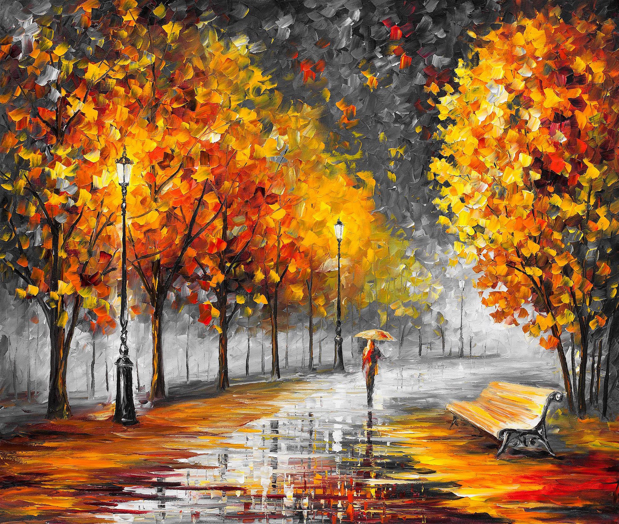 HAPPY STREET — PALETTE KNIFE Oil Painting On Canvas By Leonid Afremov -  Size 30x24