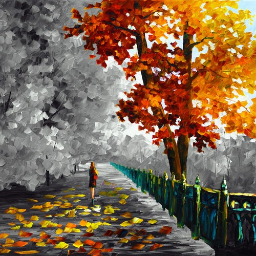 Autumn Canvas Wall Art Black and White Print by Leonid Afremov Etsy