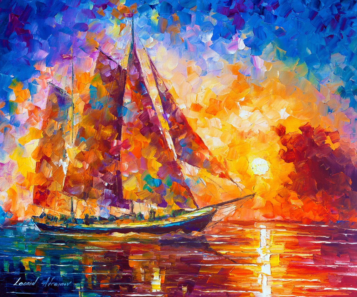 Sail Ship Oil Painting Seascape Wall Decor Ocean Canvas Etsy