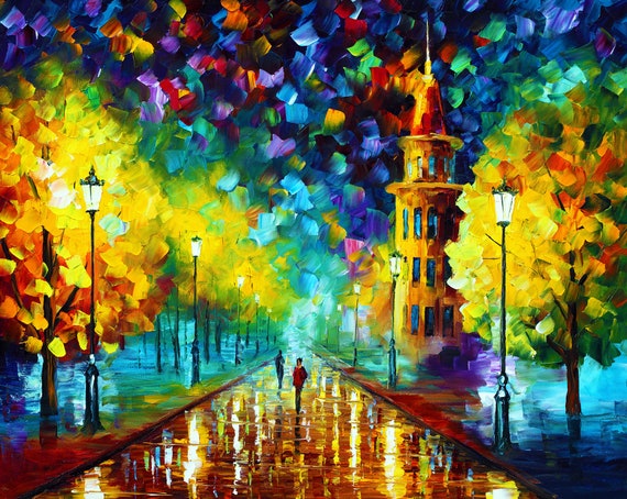 Contemporary Mixed Media Print on Canvas, Small Size, Featuring a Vibrant  City Scene for Office Wall Art, by Leonid Afremov Studio 