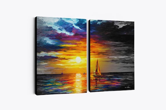 Large Seascape Wall Art | 3 Panels Oil painting | 4 Panels Set by Leonid Afremov