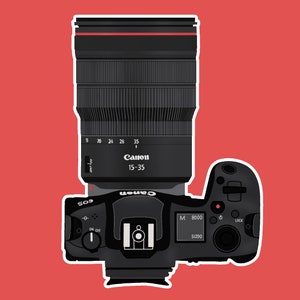 Canon EOS R5 + RF15-35, Kameraklistermärke för laptop, Fotoklistermärke, Kameraklistermärke för Hydroflask. Kameravinylklistermärke, Handritat bild 2