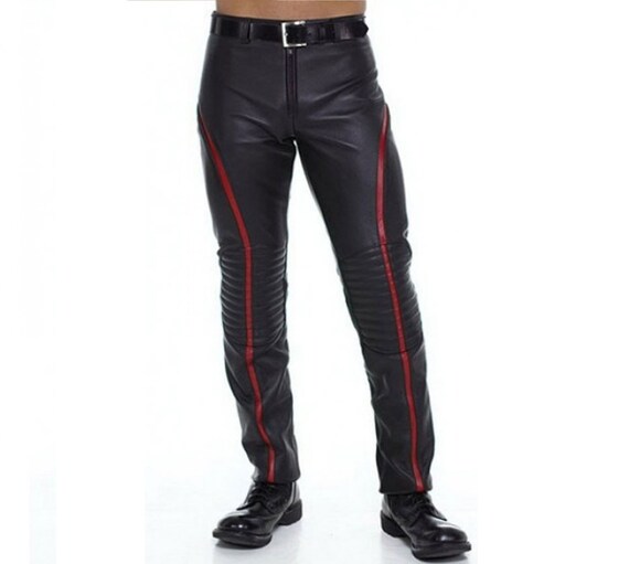Men Leather Motorcycle Pants Real Lamb 