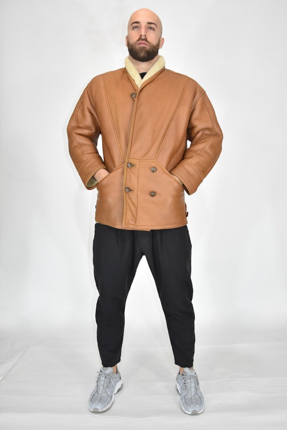 Shearling Orinal Brown Leather Sheepskin Coat Size