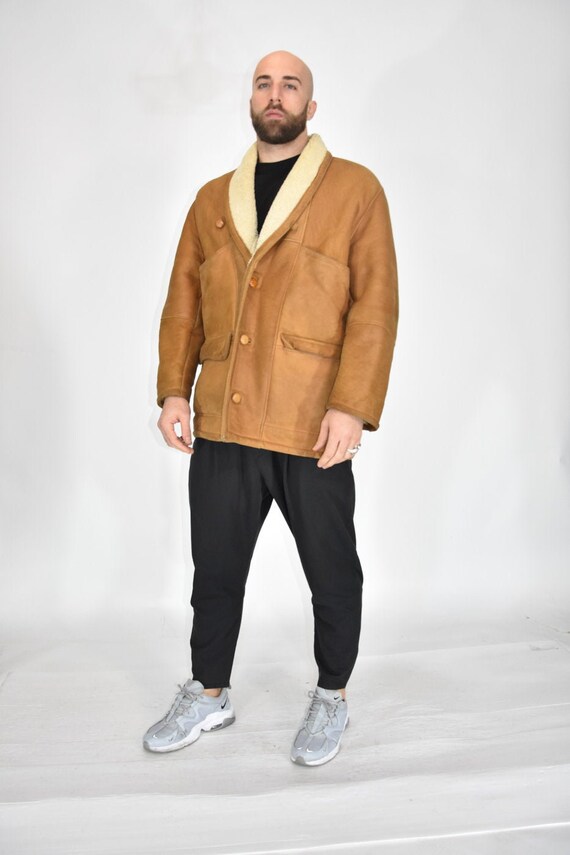 Vintage Leather Sheepskin Coat Size XXL Man