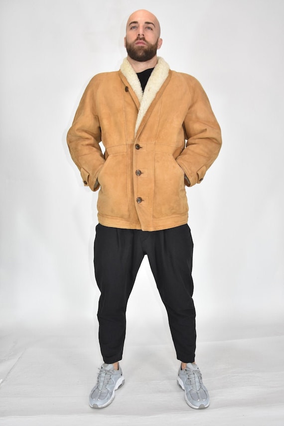 Original Shearling Beige Sheepskin Coat Size L Wom
