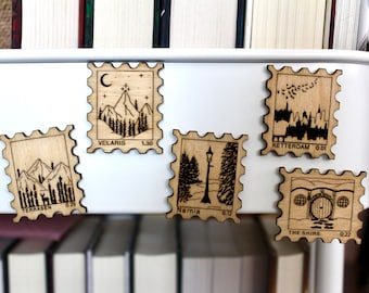 Hölzerne Bücherwurm-Briefmarke-Magnete - 20 Designs