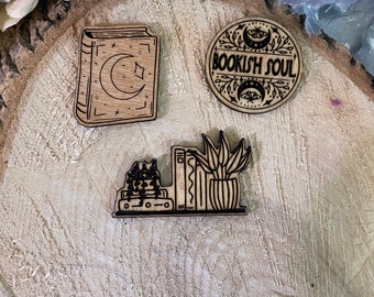 Bücherwurm Holz Magnet Set