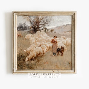 Shepherdess Painting Printable Wall Art Digital Download Antique Painting Vintage Art Oil Painting Digital Print