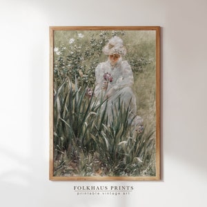 Woman Picking Flowers Painting Printable Wall Art Digital Download Antique Painting Vintage Art Oil Painting Digital Print Instant Download