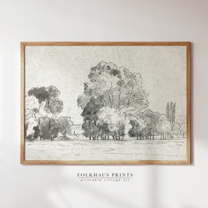 Landscape Sketch | Printable Wall Art | Vintage Landscape Print | Digital Download | Antique Painting | Vintage Art | Digital Print