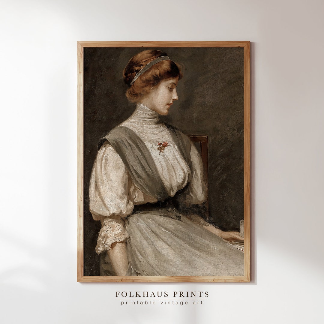 Woman Portrait Painting Printable Wall Art Digital Download Antique ...