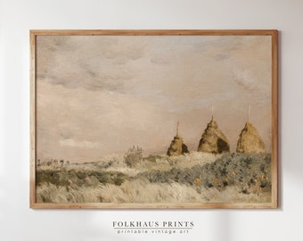 Field Landscape Painting Printable Wall Art Digital Download Antique Painting Vintage Art Oil Painting Digital Print Instant Download