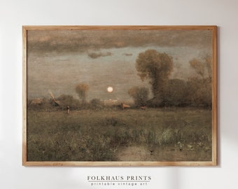 Landscape Painting | Printable Wall Art | Vintage Moonlight Print | Digital Download | Antique Painting | Vintage Art | Digital Print