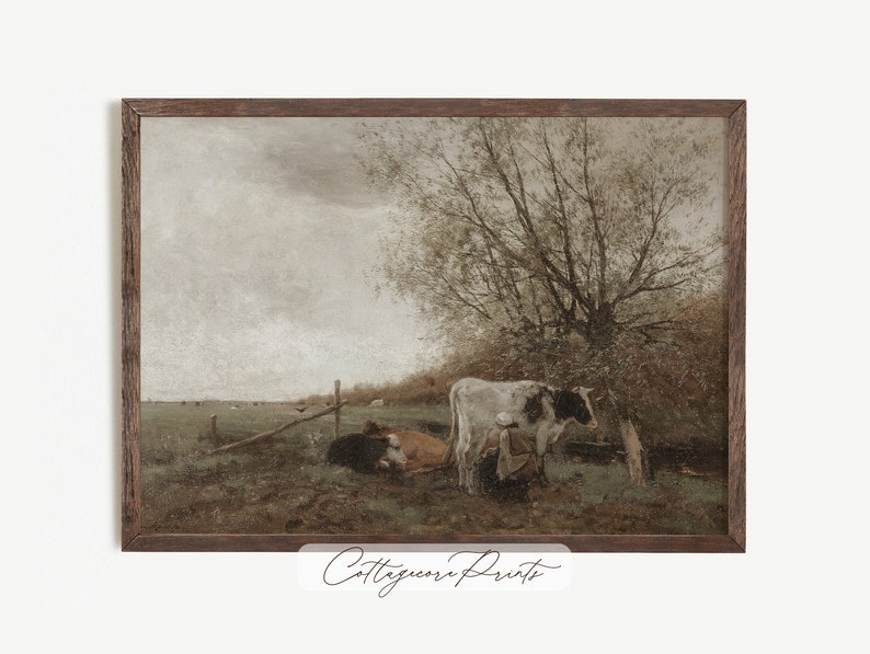 Landscape with Cows Painting Printable Wall Art Digital Download Antique Painting Vintage Art Oil Painting Digital Print Instant Download