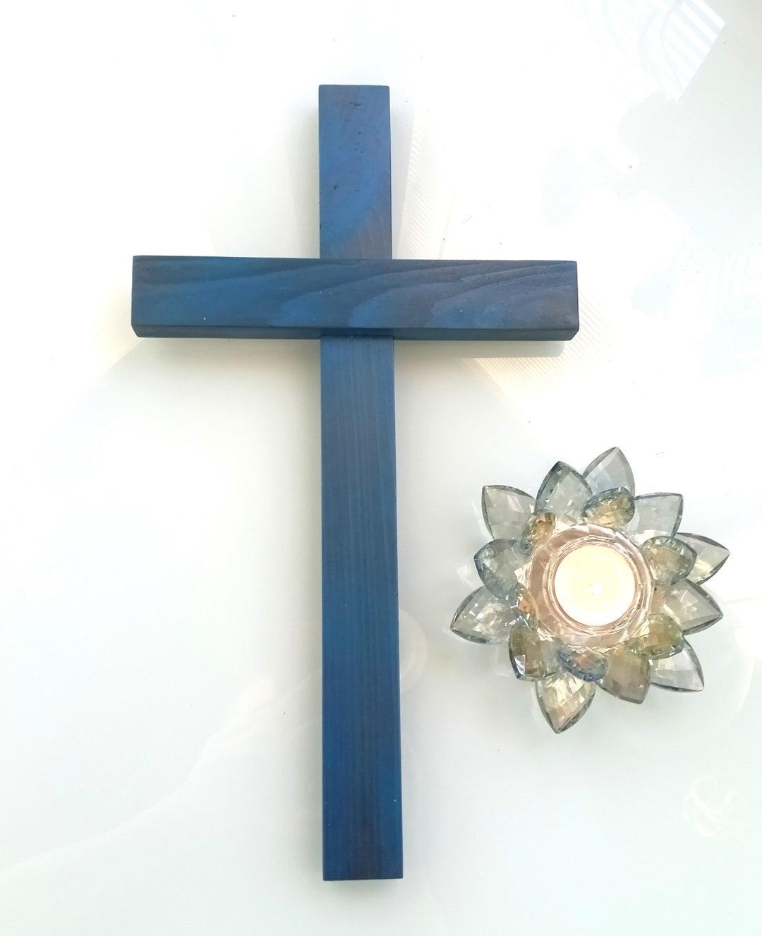 Large Wall Cross, Home Blessing, Wedding Gift, Baptism, Memorial, Blue