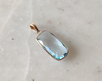 Natural Sky Blue Topaz Pendant, 14K Solid Yellow Gold Topaz Pendant, December Birthstone, Bezel Pendant, Blue Topaz Jewelry, Valentine Gift
