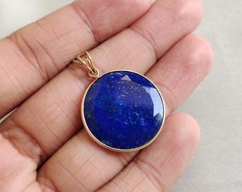 Natural Lapis Lazuli Pendant, 14K Solid Yellow Gold Lapis Lazuli Pendant, September Birthstone Pendant, Valentine Gift, Lapis Lazuli Jewelry