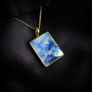 Natural Rainbow Moonstone Pendant, 14K Solid Yellow Gold Moonstone Pendant, Blue Moonstone Jewelry, June Birthstone, Christmas Present