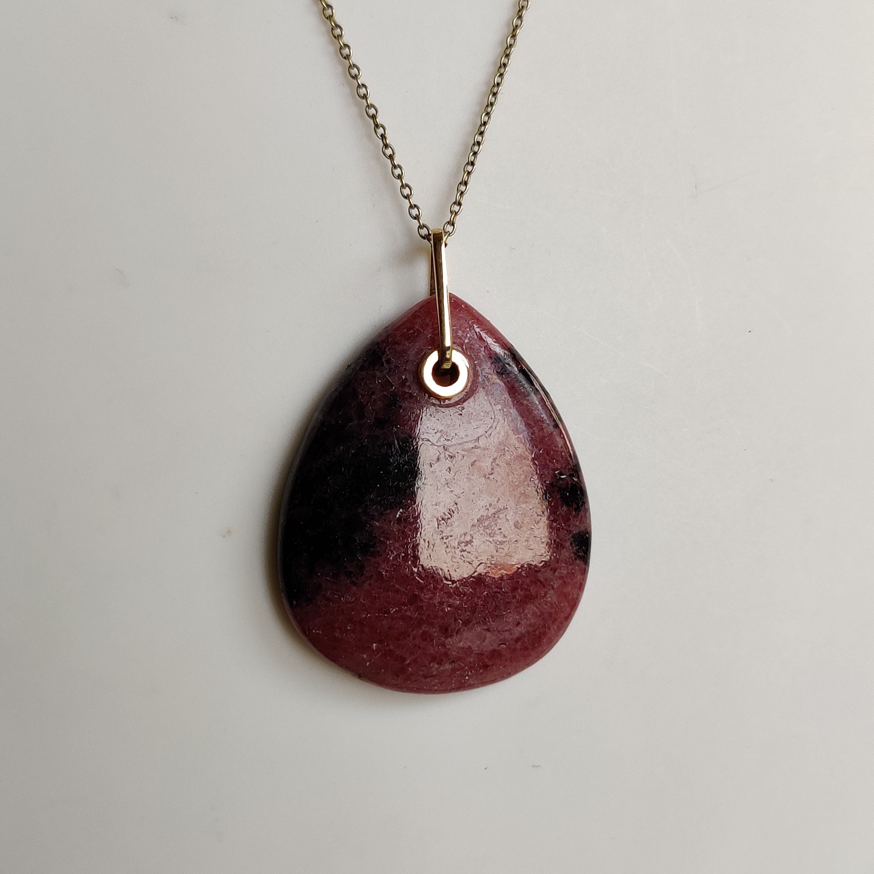 Natural Rhodonite 14K Solid Yellow Gold Pendant, September October ...