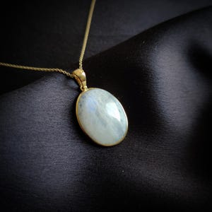 Natural Rainbow Moonstone Pendant, 14K Solid Yellow Gold Rainbow Moonstone Pendant, June Birthstone, Valentine's Day Gift, Moonstone Jewelry